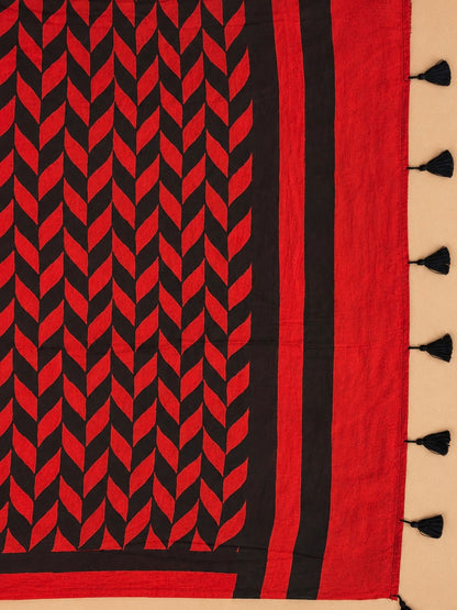 INFINITY — Red & Black Ajrakh Geometric Hand Block Printed Modal Silk Saree
