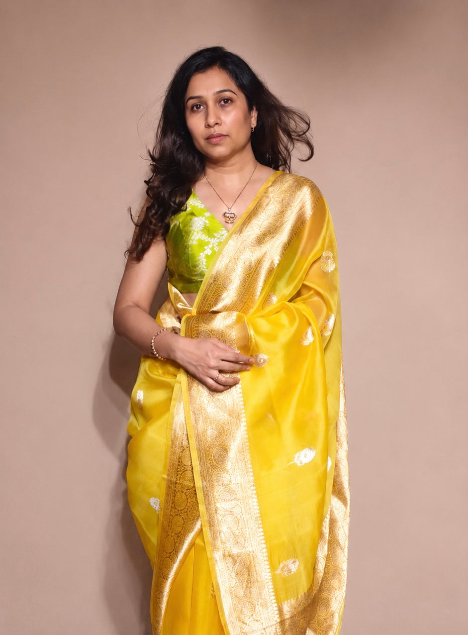 HALDI — Sunshine Yellow Organza Banarasi Silk Saree