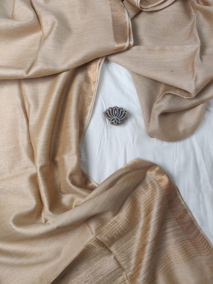 Golden Munga Silk Handloom Saree - Earthy Blocks