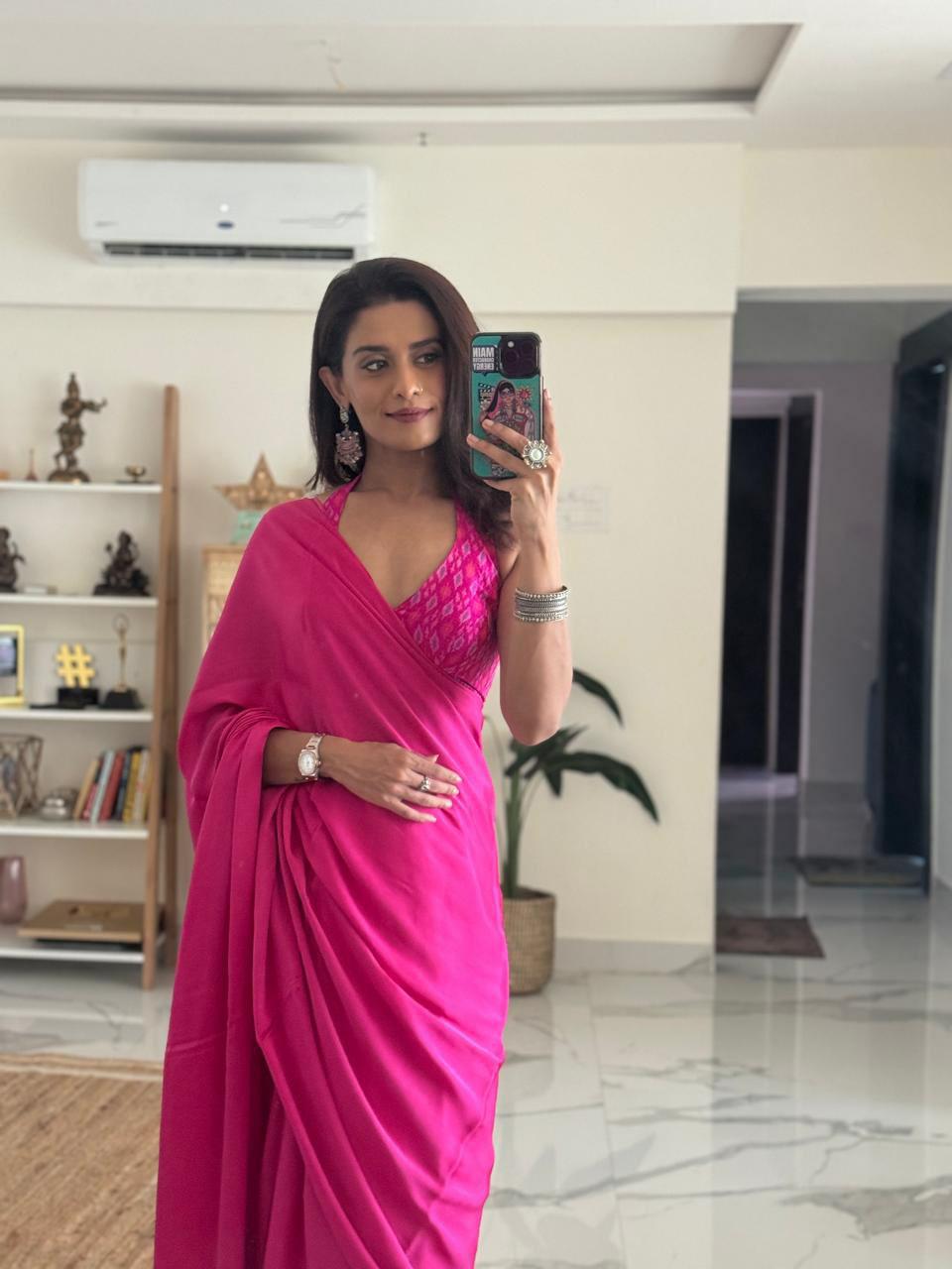 Hot Pink Plain Modal Silk Saree