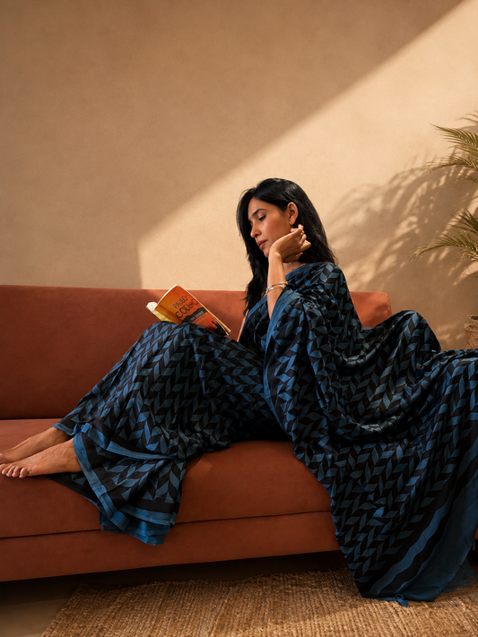 INFINITY — Ajrakh Geometric Hand Block Printed Modal Silk Saree