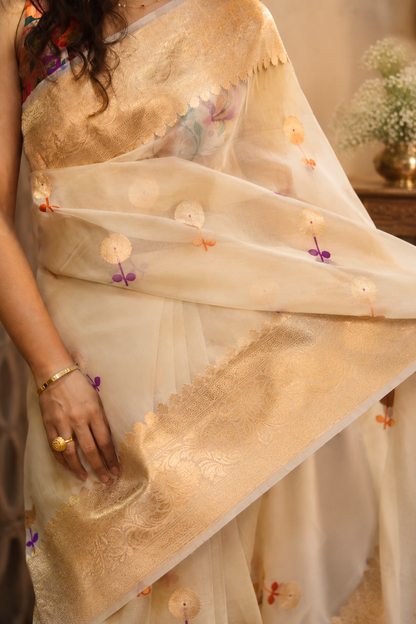 SHEETAL — Ivory Organza Banarasi Silk Saree