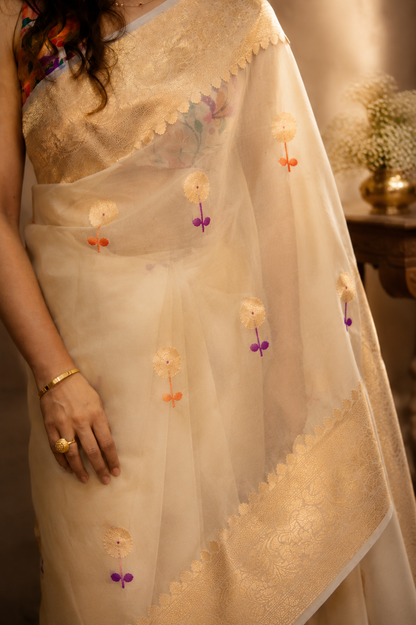 SHEETAL — Ivory Organza Banarasi Silk Saree