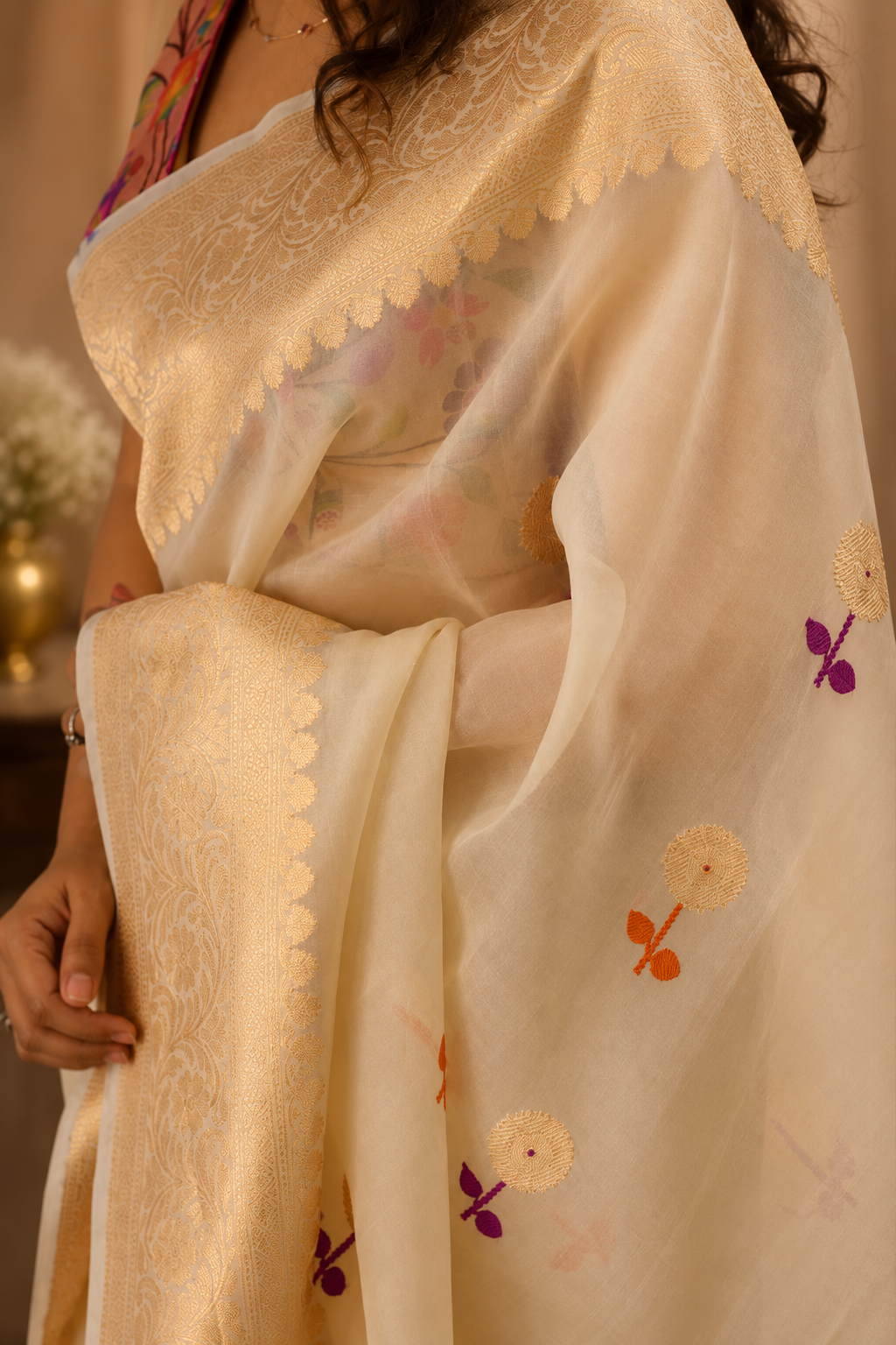SHEETAL — Ivory Organza Banarasi Silk Saree