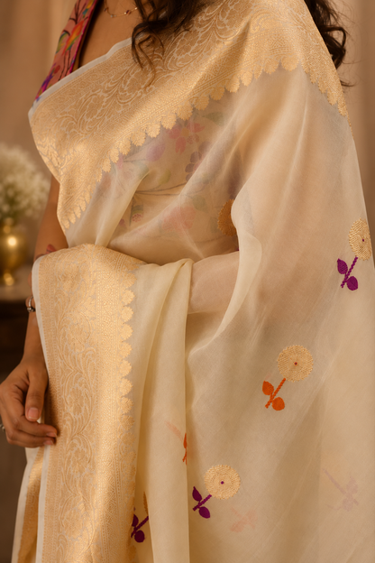 SHEETAL — Ivory Organza Banarasi Silk Saree