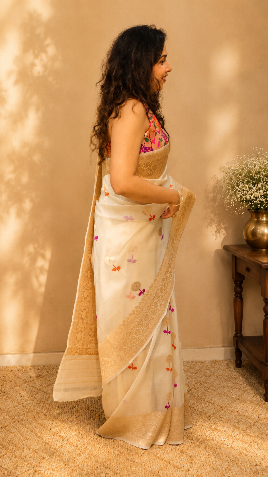 SHEETAL — Ivory Organza Banarasi Silk Saree
