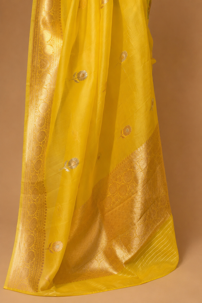 HALDI — Sunshine Yellow Organza Banarasi Silk Saree