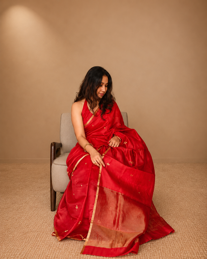 LILA — Red Chanderi Pattu Silk Saree