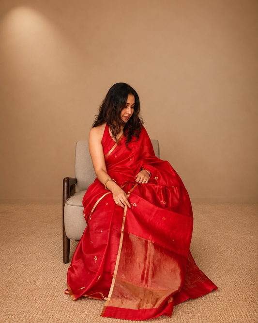 LILA — Red Chanderi Pattu Silk Saree