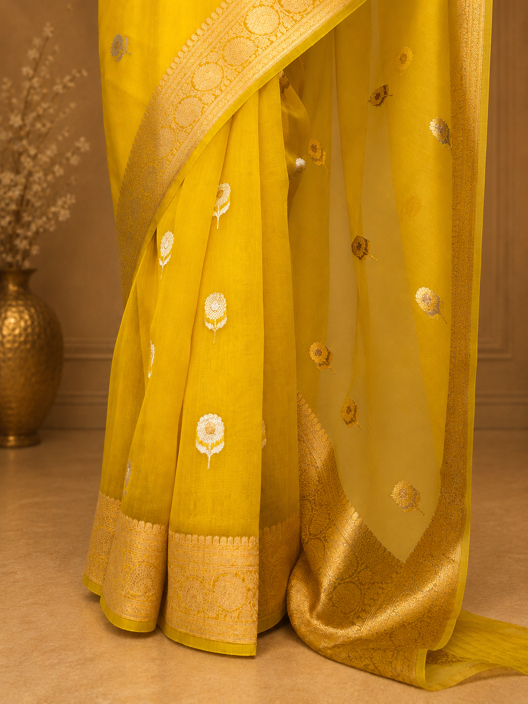HALDI — Sunshine Yellow Organza Banarasi Silk Saree