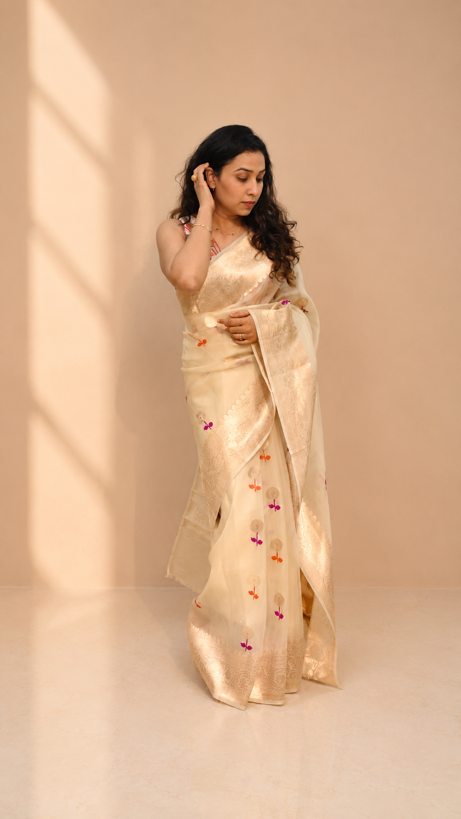 SHEETAL — Ivory Organza Banarasi Silk Saree
