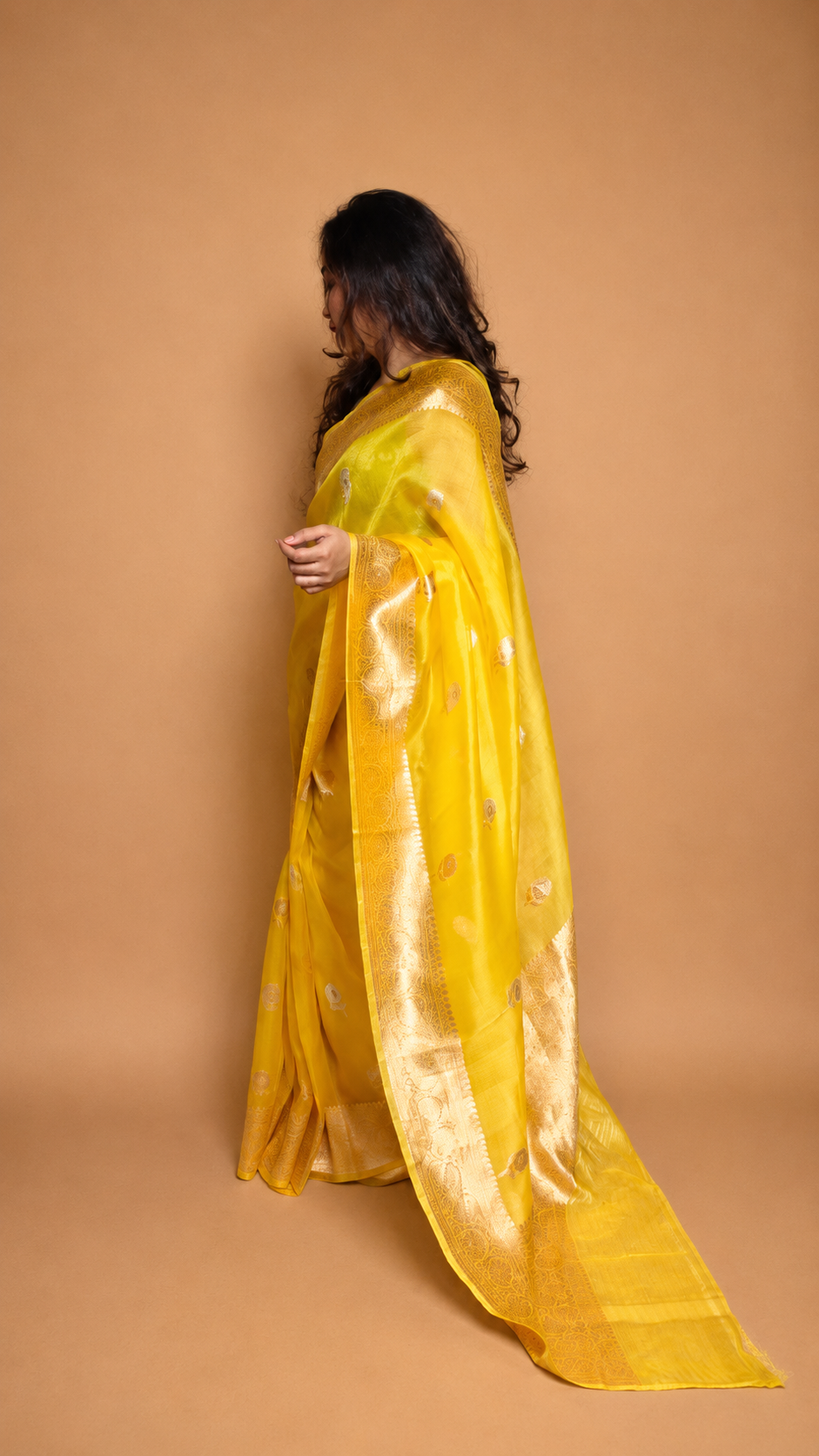 HALDI — Sunshine Yellow Organza Banarasi Silk Saree