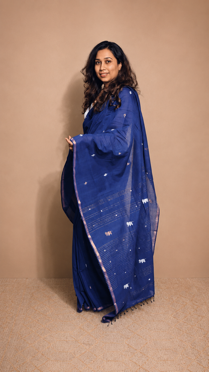 NEEL — Royal Blue Jamdani Handloom Cotton Saree