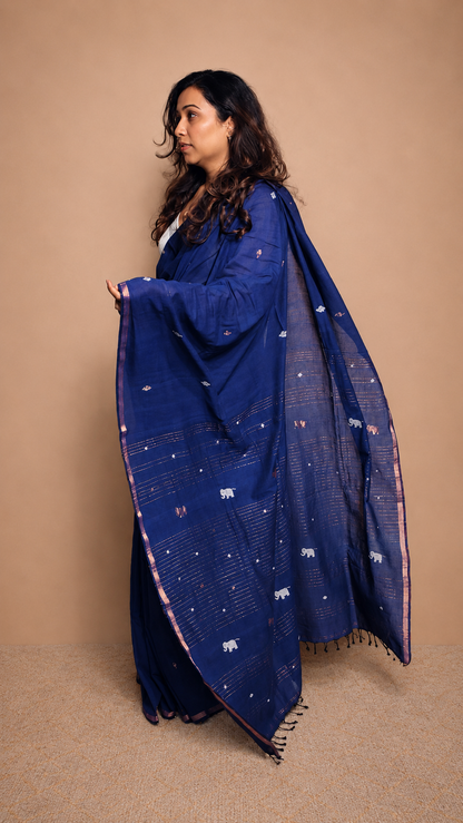 NEEL — Royal Blue Jamdani Handloom Cotton Saree