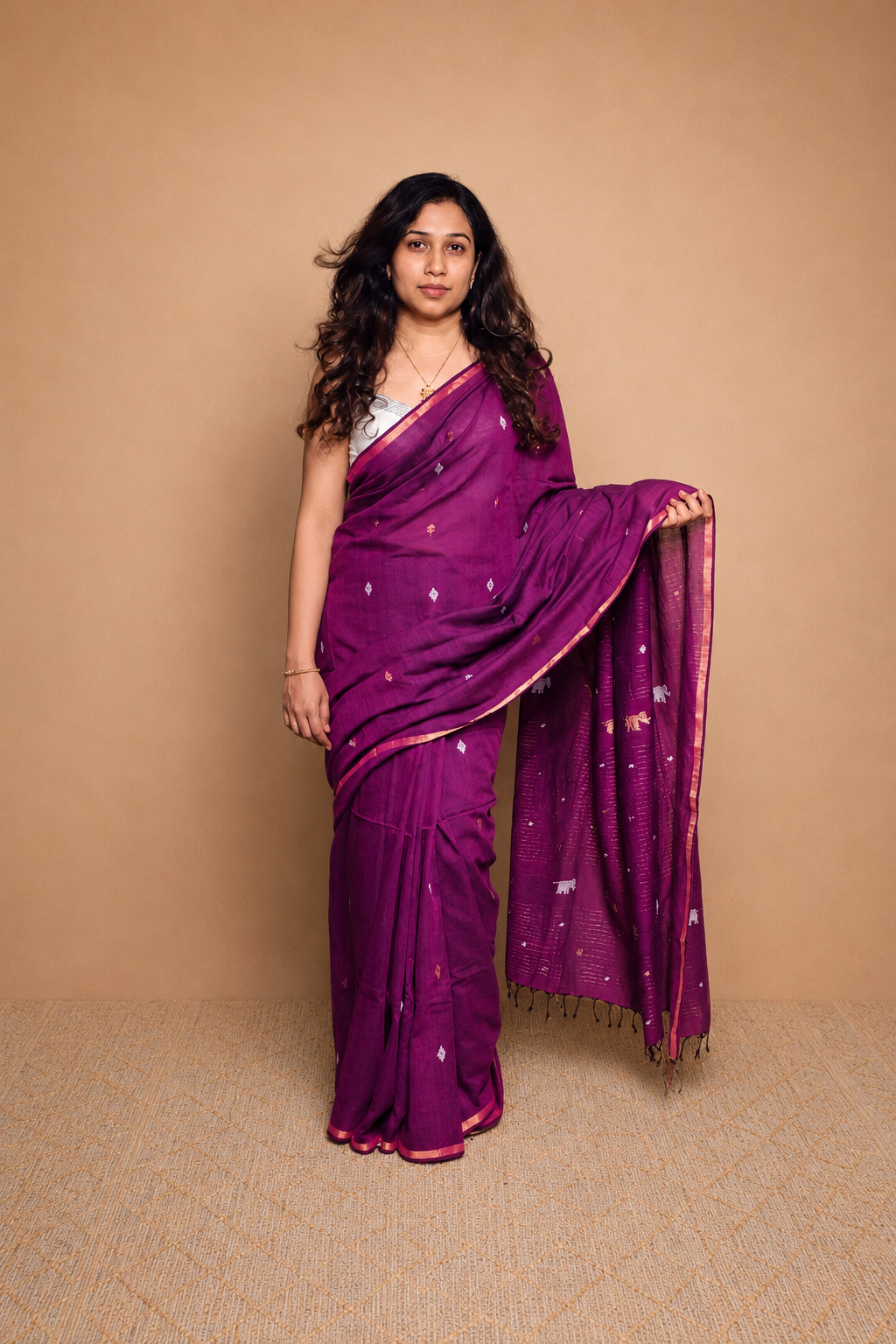 JAMUN — Amethyst Magenta Jamdani Handloom Cotton Saree