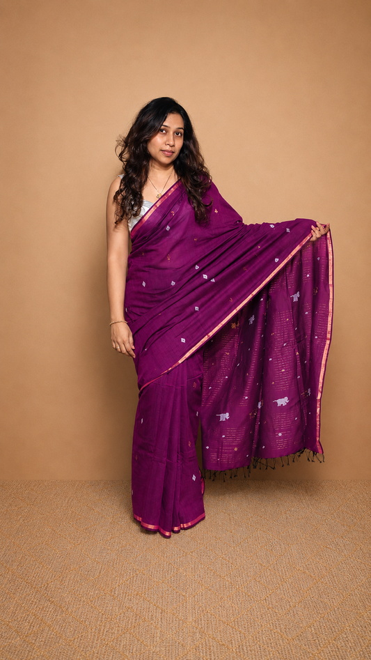 JAMUN — Amethyst Magenta Jamdani Handloom Cotton Saree