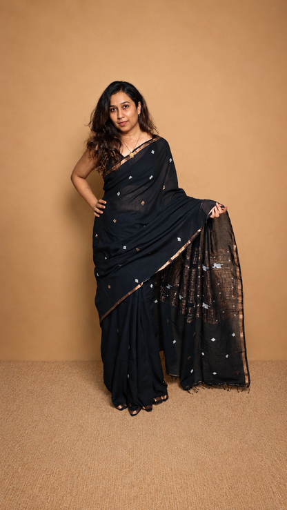 KAAJAL — Black Jamdani Handloom Cotton Saree