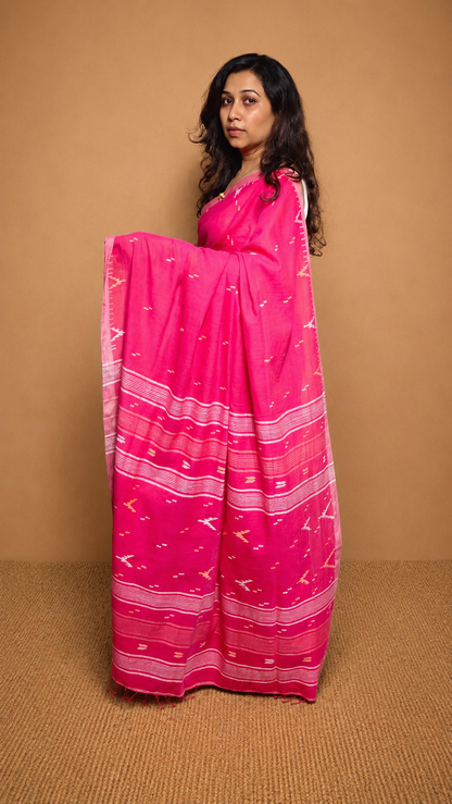 GULAL — Rani Pink Handloom Cotton Jamdani Saree