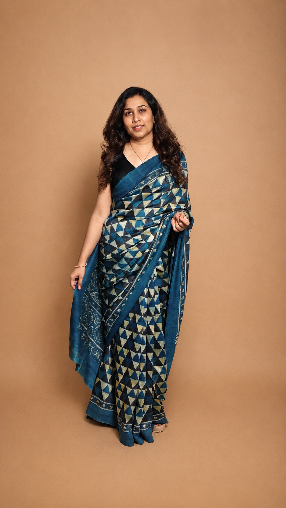 NEELA — Indigo Ajrakh Hand Block Printed Mulberry Silk Saree