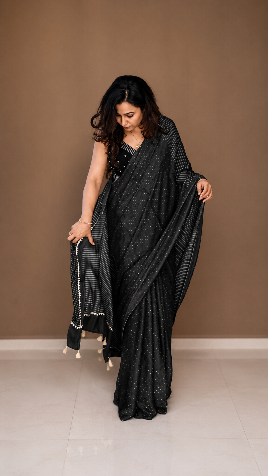 RAI DANA — Black & Beige Ajrakh Modal Silk Saree