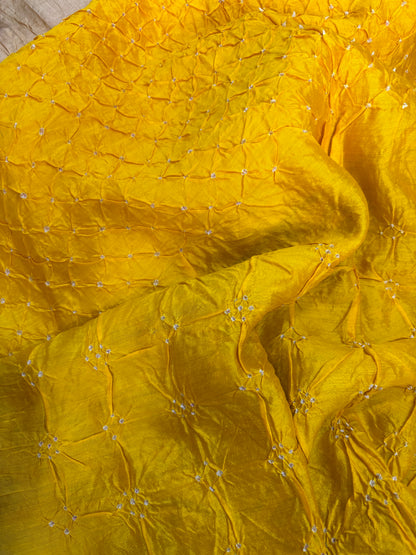 BASANT — Yellow Bandhani & Kantha Work Tussar Silk Saree