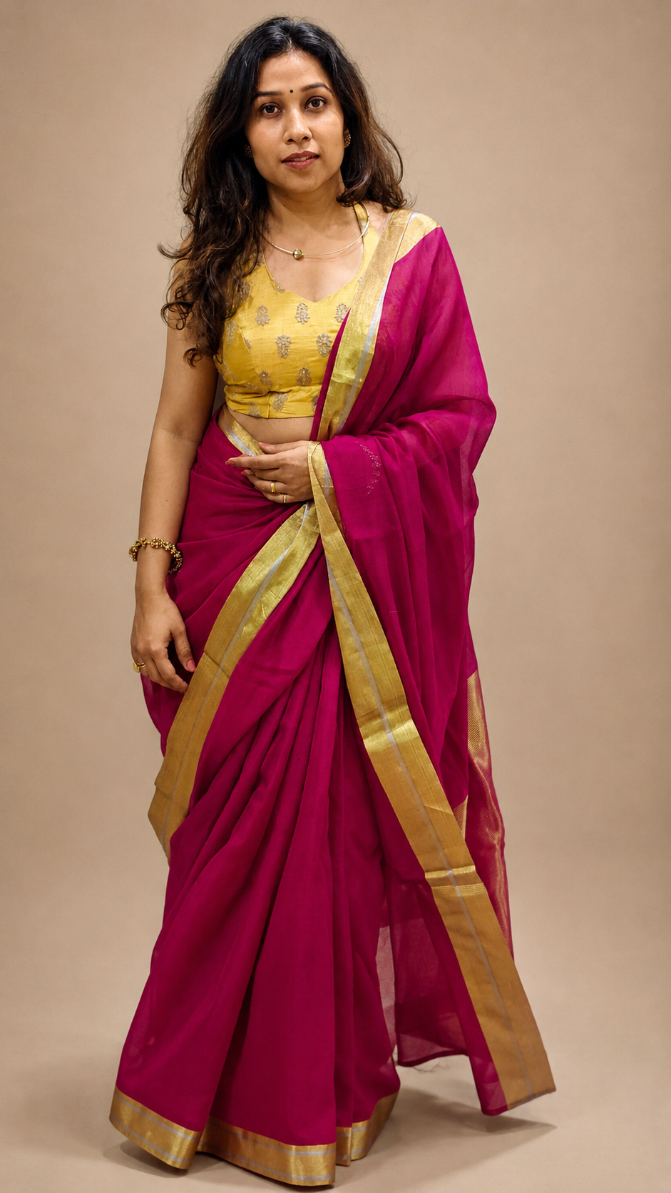 MEETHA Rani Pink Plain Chanderi Silk Cotton Saree - Earthy Blocks