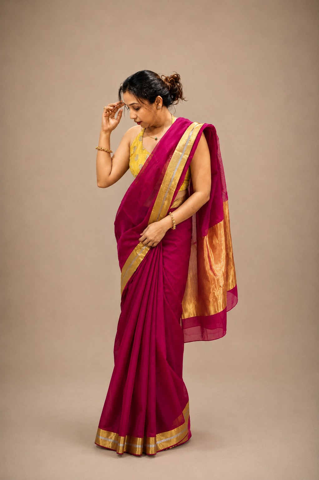 MEETHA Rani Pink Plain Chanderi Silk Cotton Saree - Earthy Blocks