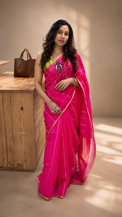 TESU —Pink Chanderi Cotton Silk Saree