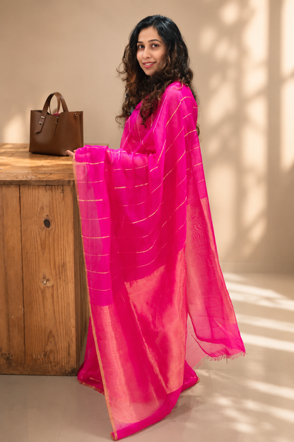 TESU —Pink Chanderi Cotton Silk Saree