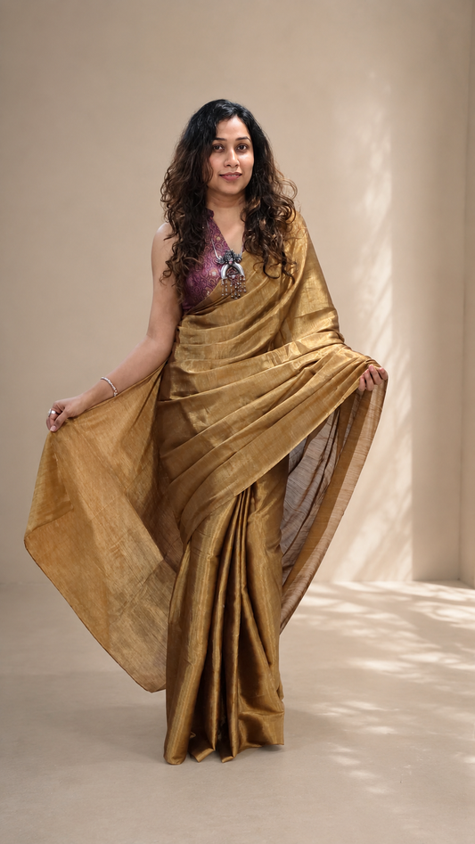KIRAN — Golden Handloom Tissue Saree