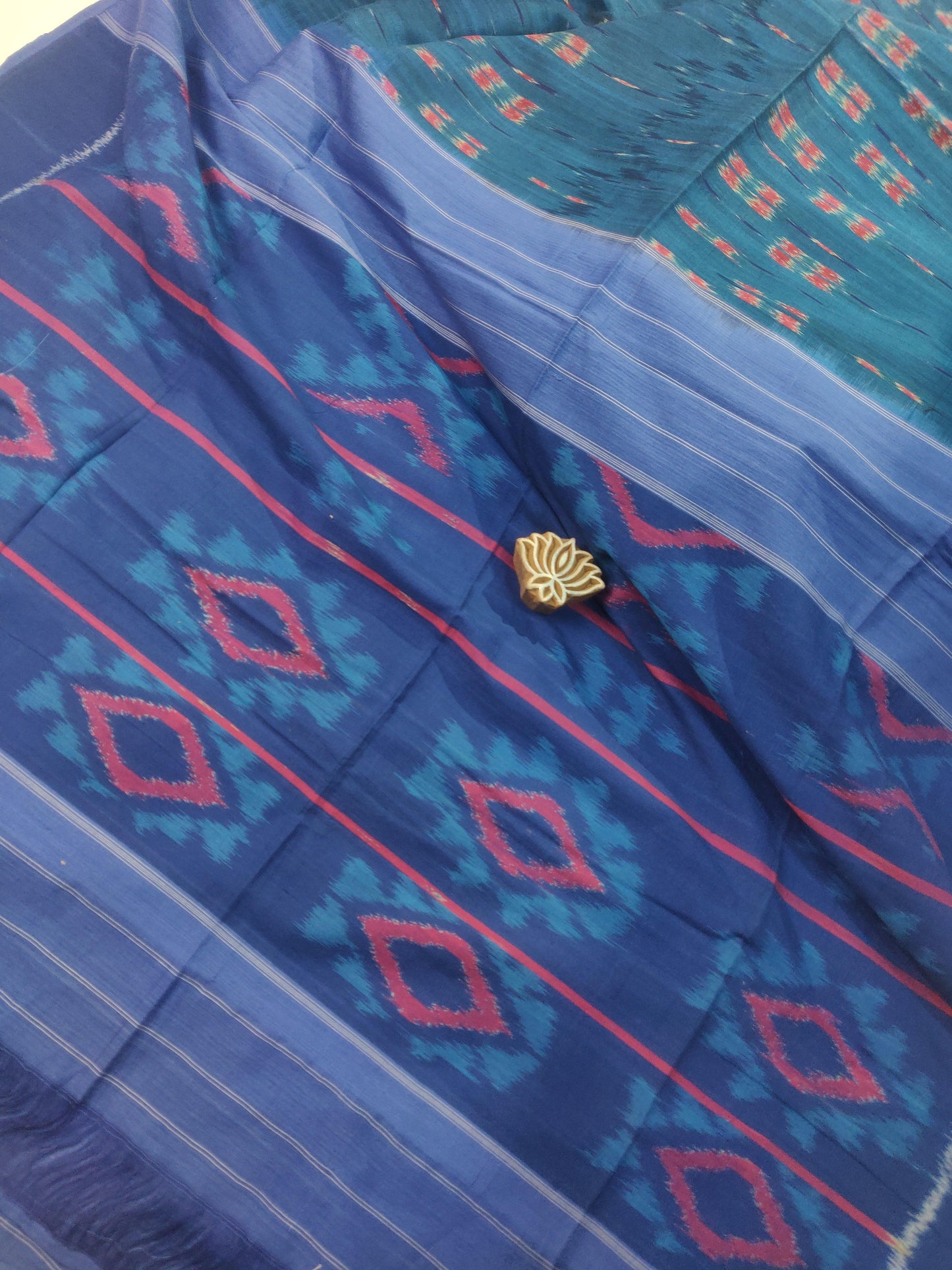 Indigo Cotton Handloom Ikkat Saree - Earthy Blocks