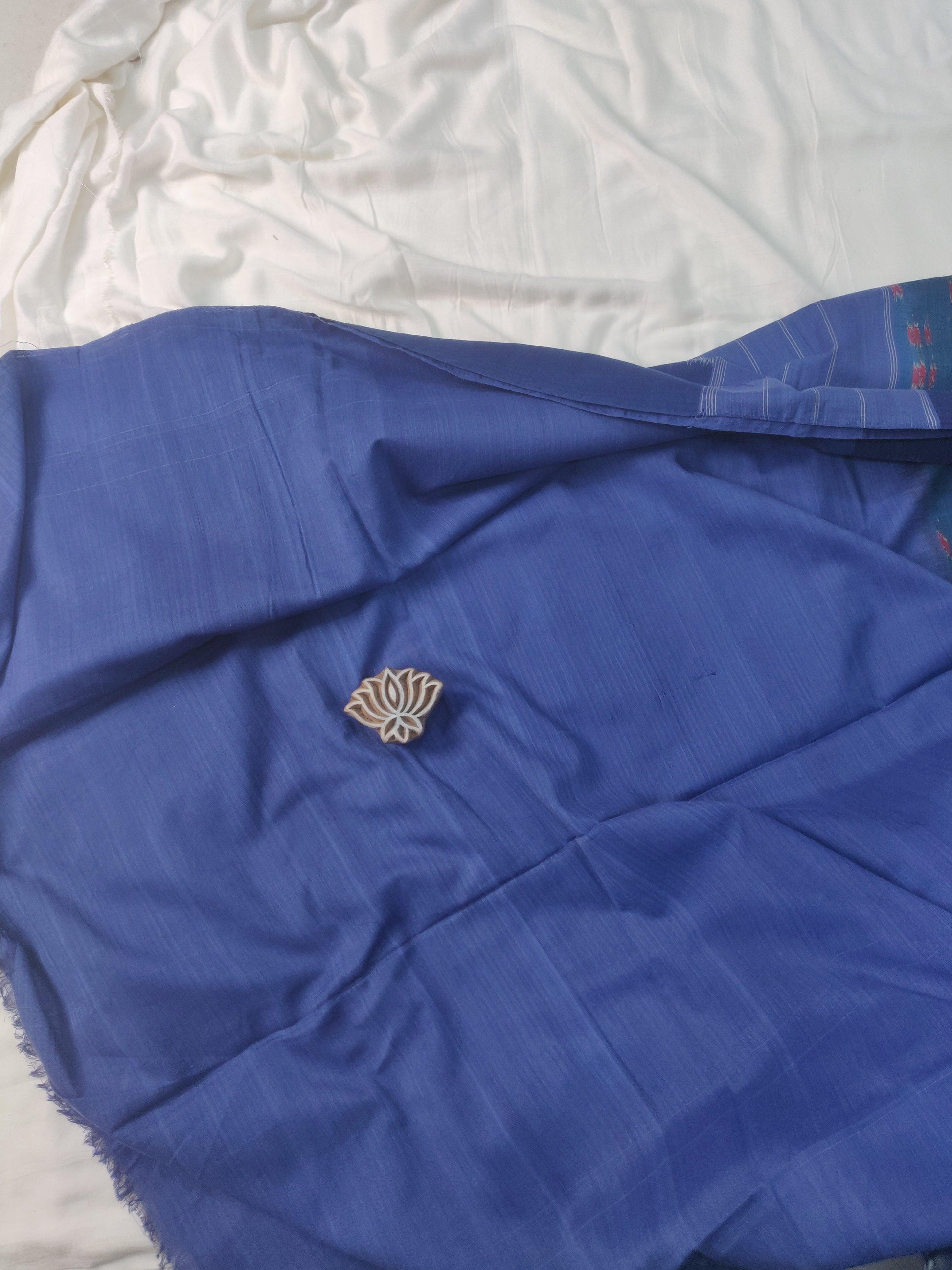 Indigo Cotton Handloom Ikkat Saree blouse - Earthy Blocks