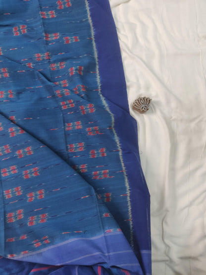 Indigo Cotton Handloom Ikkat Saree body - Earthy Blocks