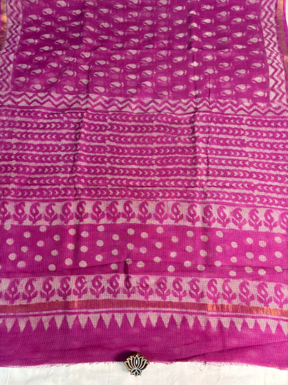 Pink Dabu Hand Block Printed Kota Doria Saree - Earthy Blocks