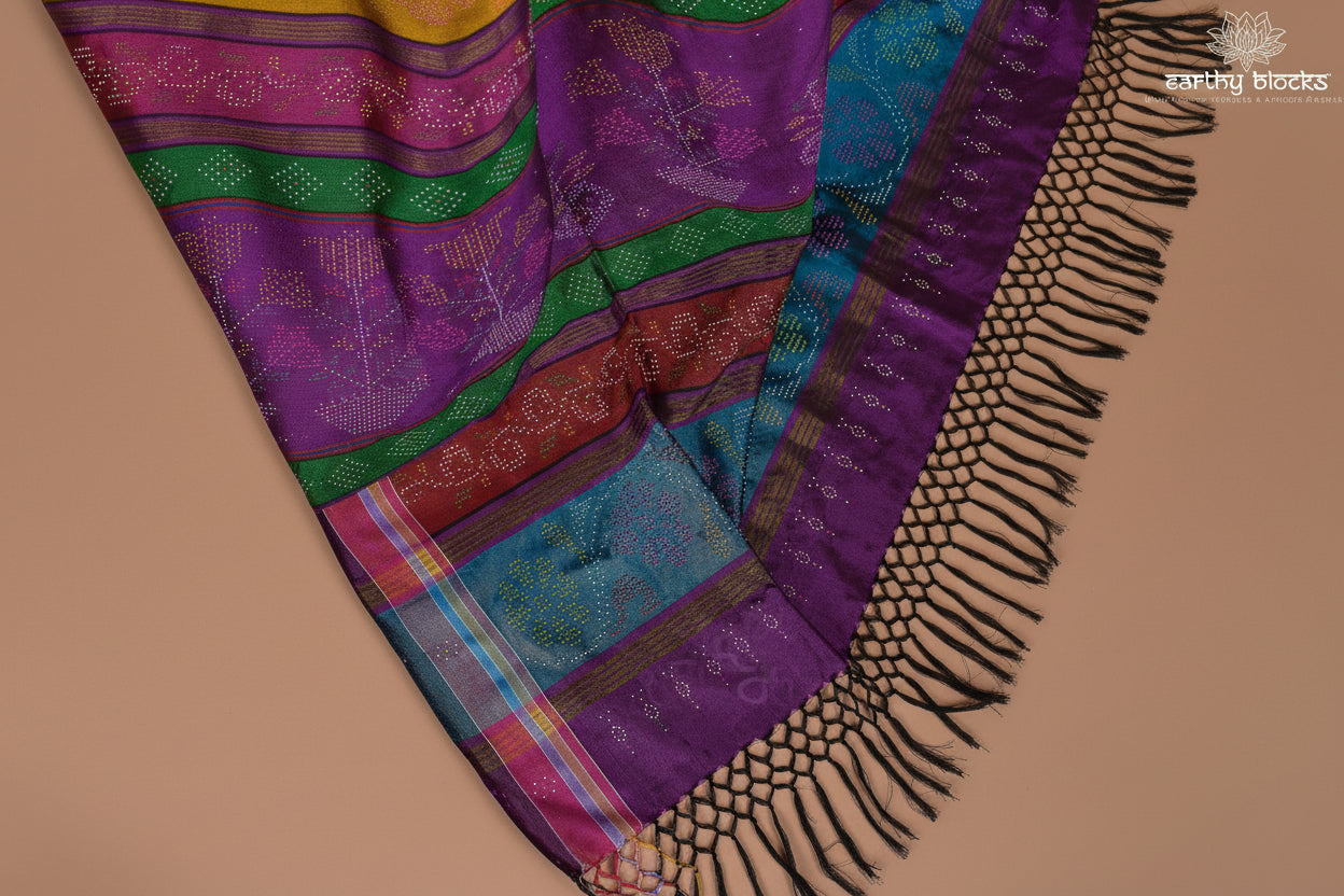 Purple Tangaliya Silk Handwoven Saree — traditional Gujarat weave — Earthy Blocks