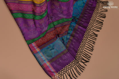 Purple Tangaliya Silk Handwoven Saree — traditional Gujarat weave — Earthy Blocks