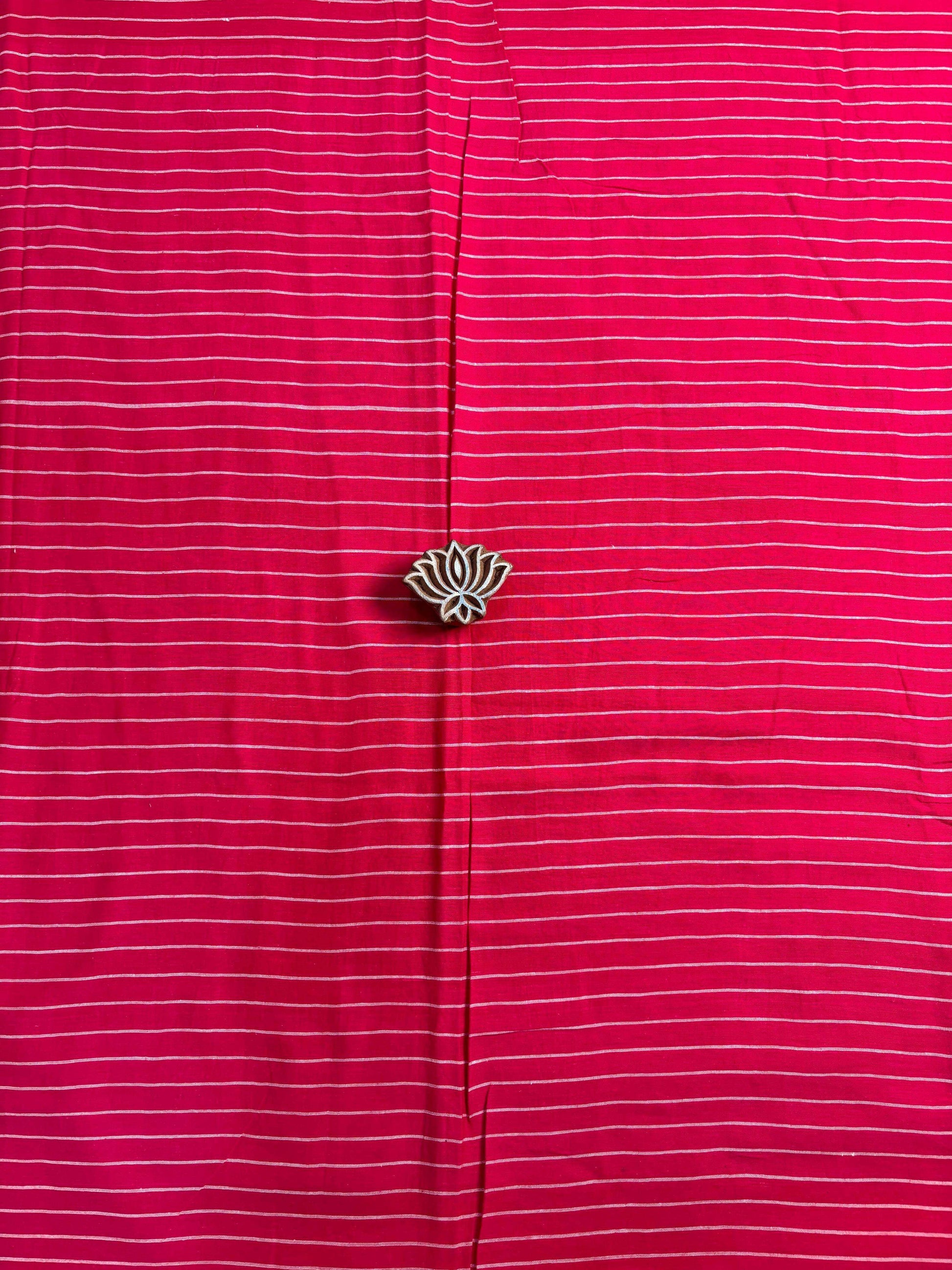 Rani Pink Handloom Pure Cotton Jamdani Saree - Earthy Blocks
