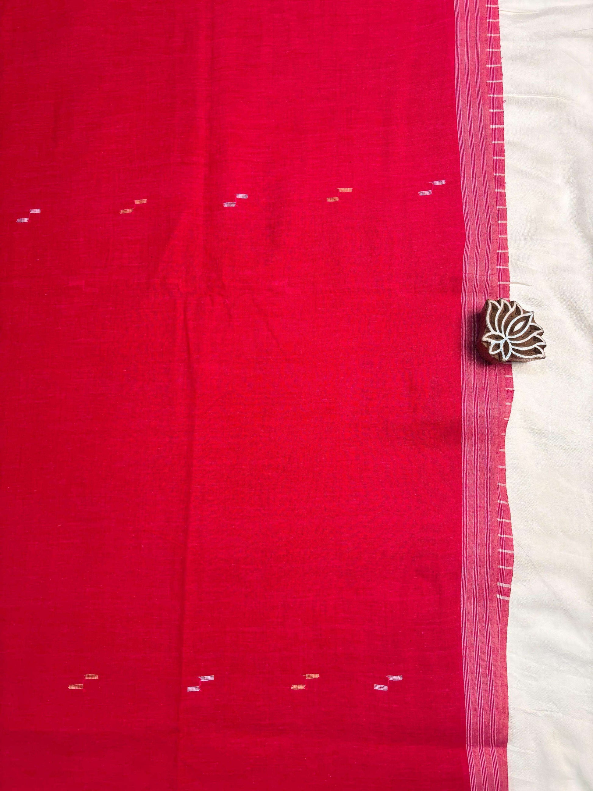 Rani Pink Handloom Pure Cotton Jamdani Saree - Earthy Blocks