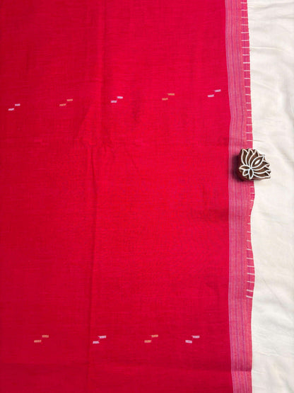 Rani Pink Handloom Pure Cotton Jamdani Saree - Earthy Blocks