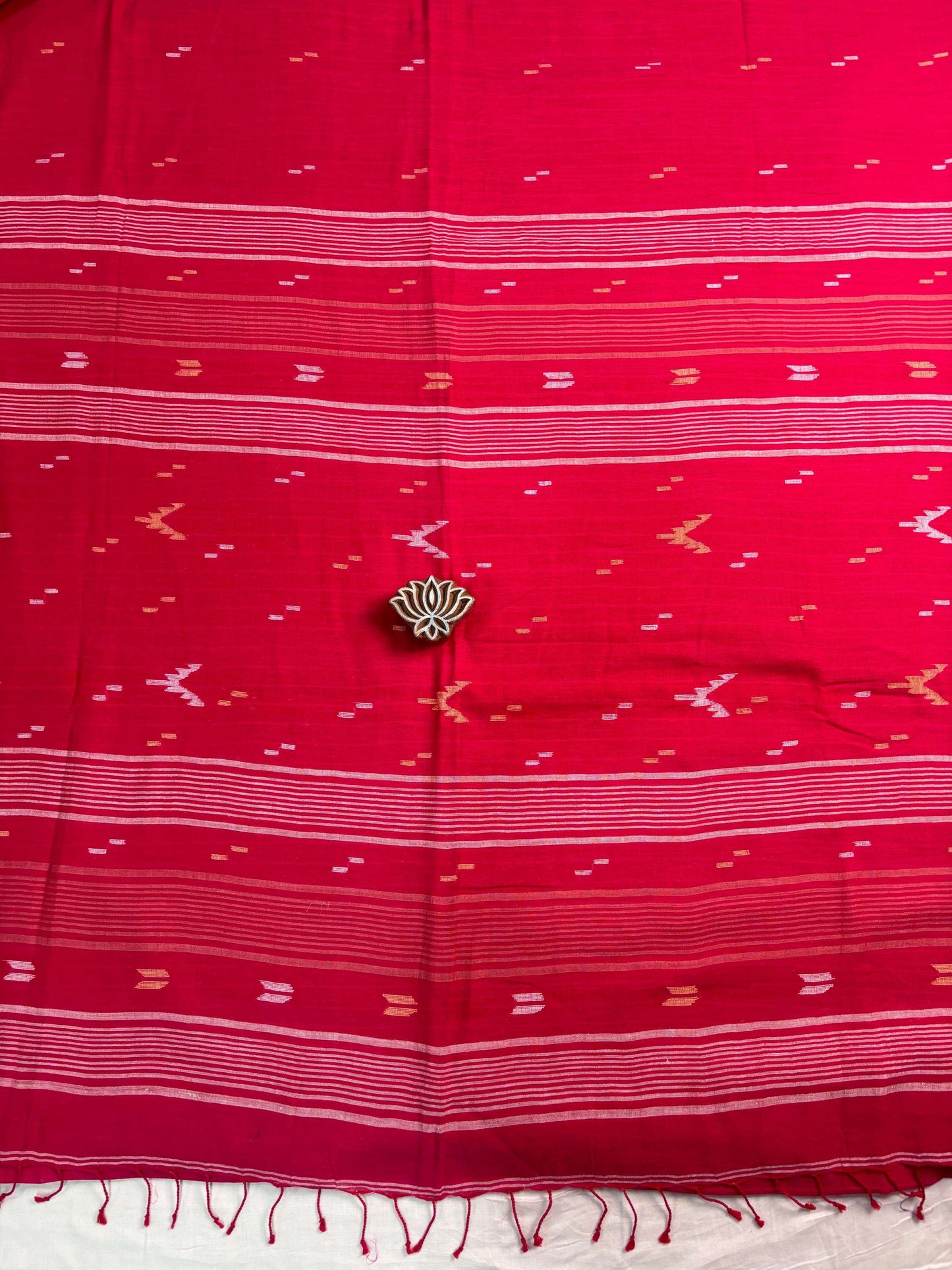 Rani Pink Handloom Pure Cotton Jamdani Saree - Earthy Blocks