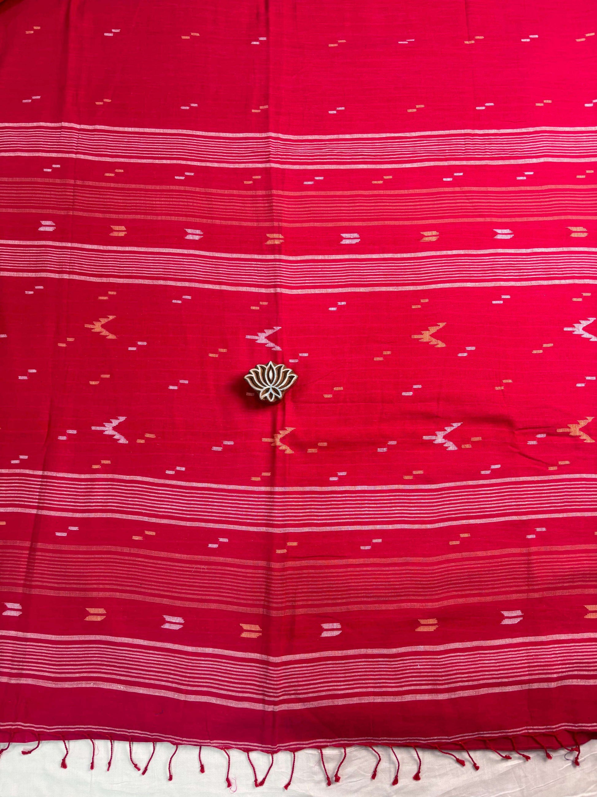 Rani Pink Handloom Pure Cotton Jamdani Saree - Earthy Blocks