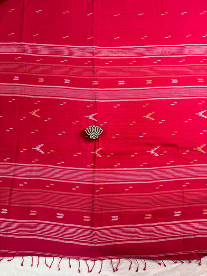 Rani Pink Handloom Pure Cotton Jamdani Saree - Earthy Blocks