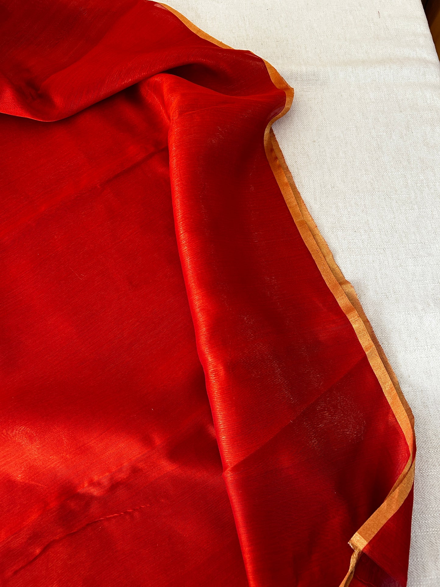 DHARTEE — Rust Gold Stripe Chanderi Silk Cotton Saree