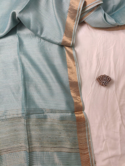Teal Munga SIlk Handloom Saree - Earthy Blocks