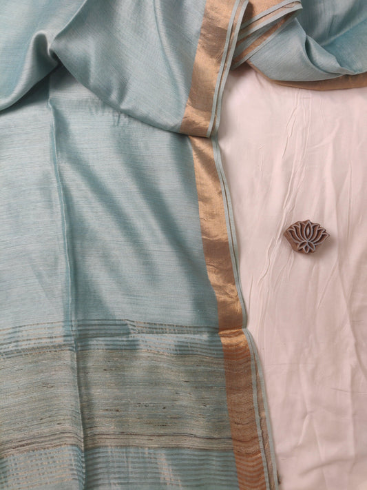 Teal Munga SIlk Handloom Saree - Earthy Blocks