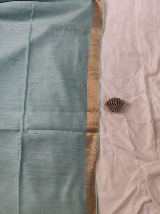 Teal Munga SIlk Handloom Saree - Earthy Blocks