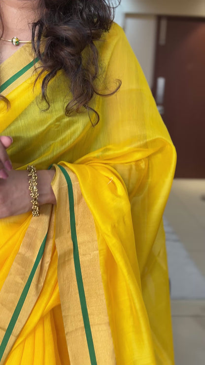 DHOOP — Sunshine Yellow Plain Chanderi Silk Cotton Saree