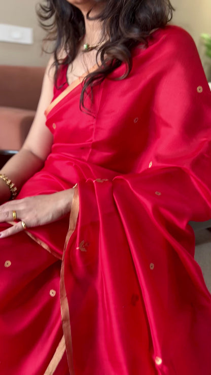LILA — Red Chanderi Pattu Silk Saree