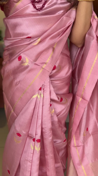 GULAABI — Dusty Rose Pink Chanderi Pattu Silk Saree